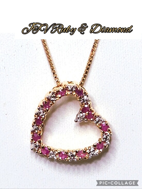 JTV Jewelry - Ruby-Diamond necklace heart &  circle earrings 18k gold red & clear stones nwt